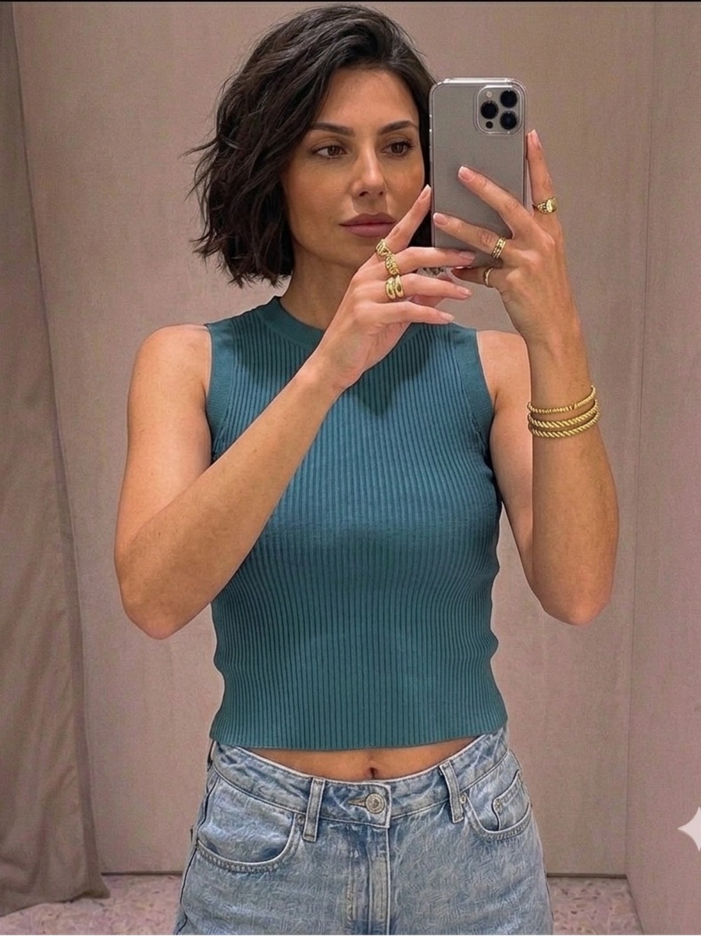 Ribbed Sleeveless Crop Tank Top in Teal